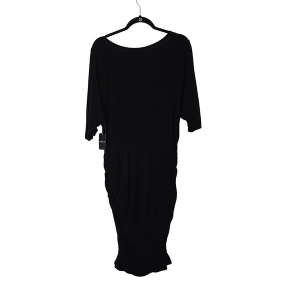 Torrid Dress Women 1 Black NWT Super Soft Ruched Knit Scoop Neck Midi Bodycon - Picture 5 of 7